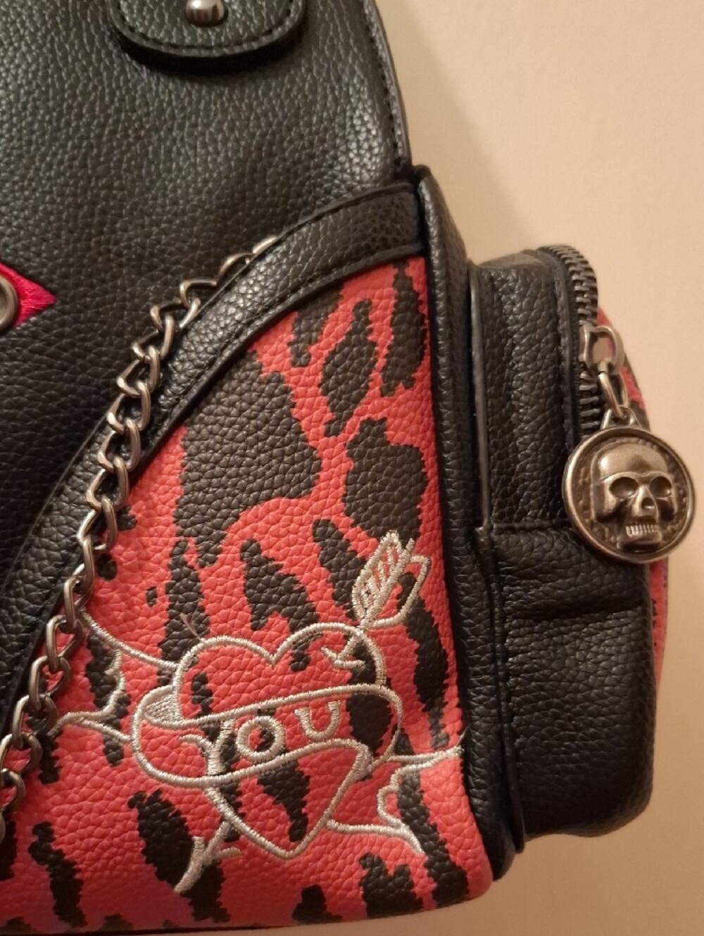 Ed Hardy Black, Red & Light Blue Heart Star Patch Satchel - Picture 4 of 11